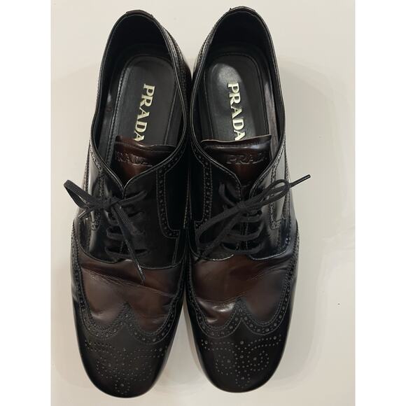 PRADA SPAZZOLATO FUME NERO BRUCIATO Black & Brown LEATHER Size 11 - Picture 7 of 8